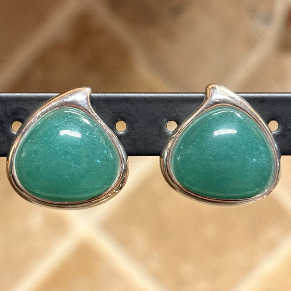 Sterling Silver and Green Onyx Chalcedony Earrings Omega Closure by AC Studio